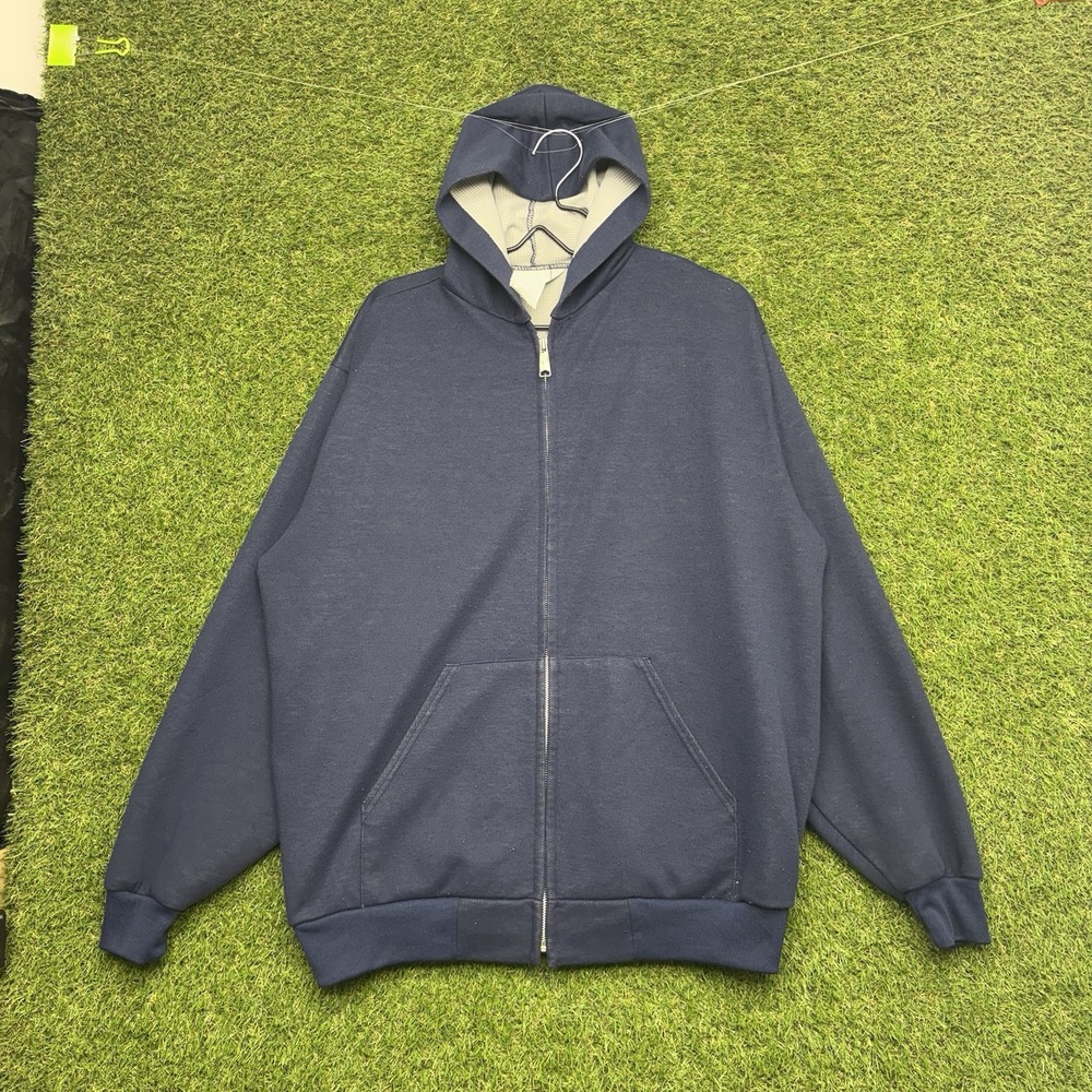 Vintage Muleskins Hoodie Mens XL Blue Thermal Lined Zip Up Sweatshirt Work USA